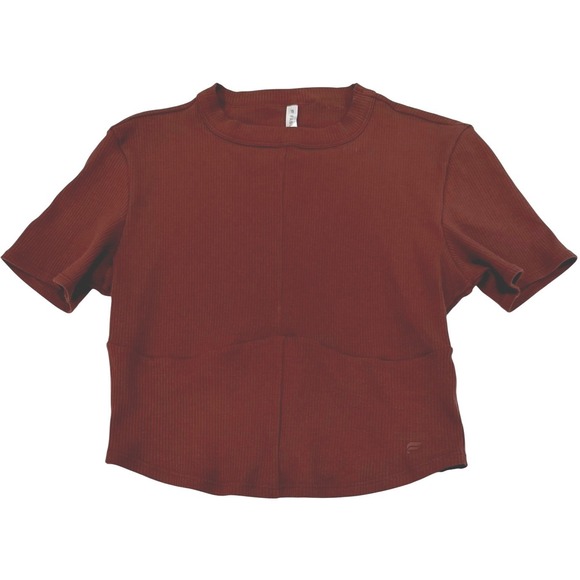 Fabletics Tops - Fabletics Seamed Rib Baby Tee Mahogany Brown Cropped‎ Short Sleeve Shirt L NWT